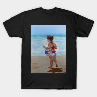 Beach Belle with Sunnies - Little Girl on Beach T-Shirt